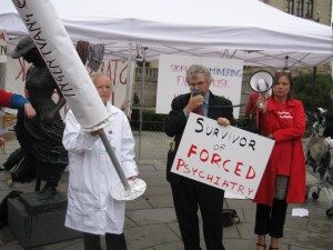 David W. Oaks, psychiatric survivor, speaks a few years ago in Oslo, Norway at a protest.