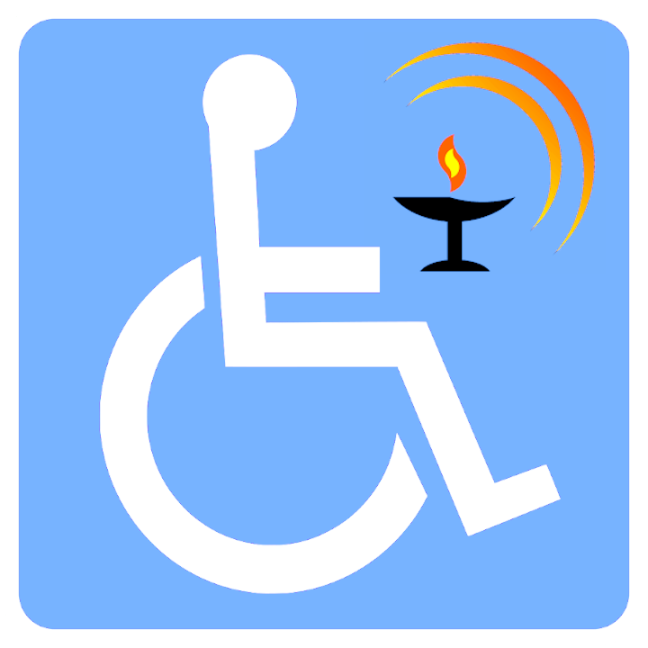 Disability wheelchair with Unitarian Universalist chalice