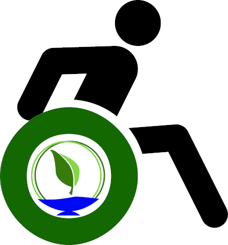 Wheelchair icon with black figure leaning forward with lit Unitarian Universalist (UU) chalice in wheel hub.